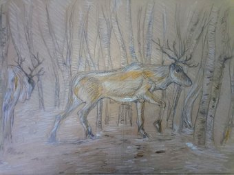 Drawing "Silent Steps: Shadows and Breaths in the Woods" by illustrator roberto ferrando pencil paper at Jose Art Gallery
