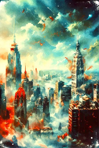 Arte digital "Ciudad fantástica en movimiento", artista digital Viktor Levchenko en Jose Art Gallery