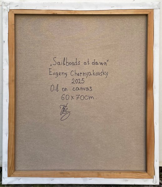 Additional view 6: Impressionism Landscape Painting Sailboats at dawn by painter Yevgeny Chernyakovsky oil canvas 