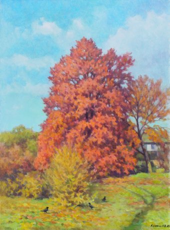 Pittura "Autunno", pittore Oleksandr Kusenko olio tela alla Jose Art Gallery