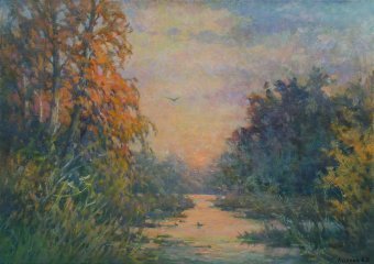 Pittura "Serata d'autunno", pittore Oleksandr Kusenko olio tela alla Jose Art Gallery