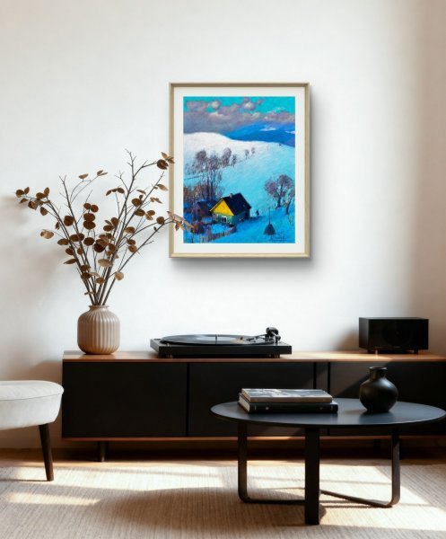 Additional view 7: Minimalism Marine Art Drawing Carpathian Silence by illustrator Andrii Kovalyk pastel paper 