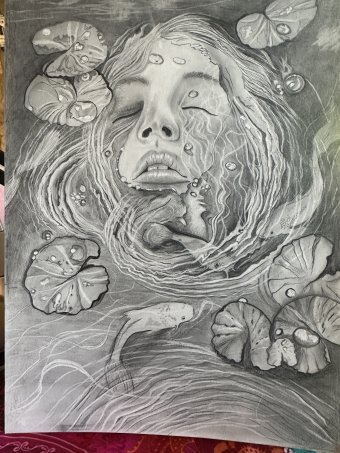 Grafika "Floating", ilustrator Babsy kredki świecowe gips w Jose Art Gallery