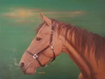 Pintura "Caballo 2", pintor Hongtao Huang óleo madera en Jose Art Gallery