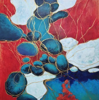 Painting "Threads of Unity" by painter Yani Ray acrylic canvas at Jose Art Gallery