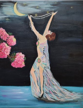 Painting "Dance for the Moon: Erte Inspired Elegance" by painter Anna Solomiana oil canvas at Jose Art Gallery