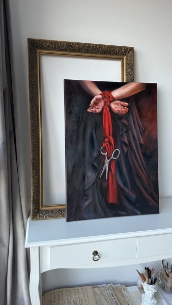 Bound Hands with Scissors: Freedom Deferred Painting by Julia Shilo