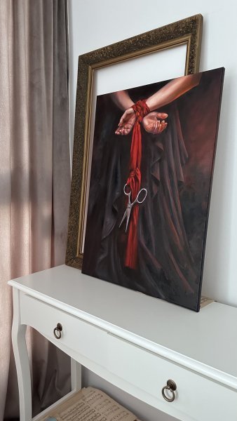 Bound Hands with Scissors: Freedom Deferred Painting by Julia Shilo