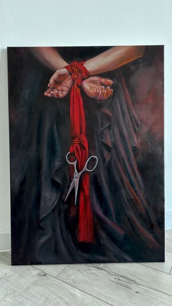 Bound Hands with Scissors: Freedom Deferred Painting by Julia Shilo