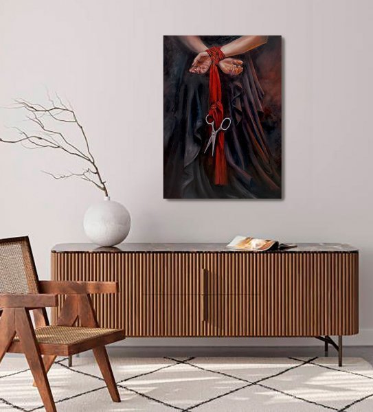 Bound Hands with Scissors: Freedom Deferred Painting by Julia Shilo