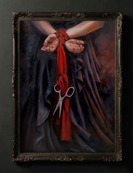 Bound Hands with Scissors: Freedom Deferred Painting by Julia Shilo