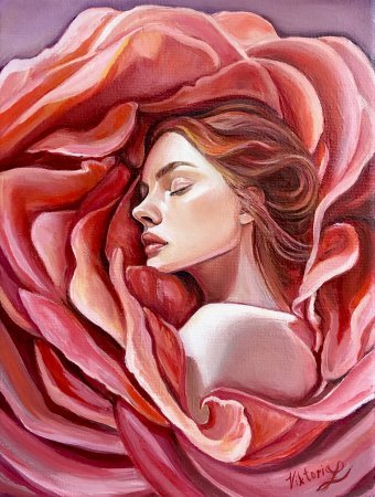 Painting "In a rosebud. A girl's sensuality." by painter Viktoryia Lautsevich oil canvas at Jose Art Gallery
