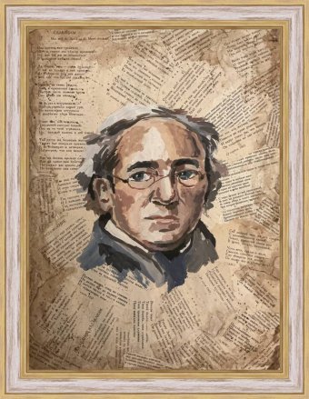 Живопись "Портрет Тютчева с поэтическим коллажем", живописец Ulyana Vasilenko смешанная техника бумага в Jose Art Gallery