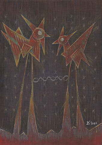 Графіка "The Birds - The Stars", ілюстратор Ewa Dura змішана техніка папір в Jose Art Gallery