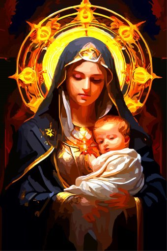 Arte digital "Virgem Maria e o Menino Jesus", artista digital Viktor Levchenko na Jose Art Gallery