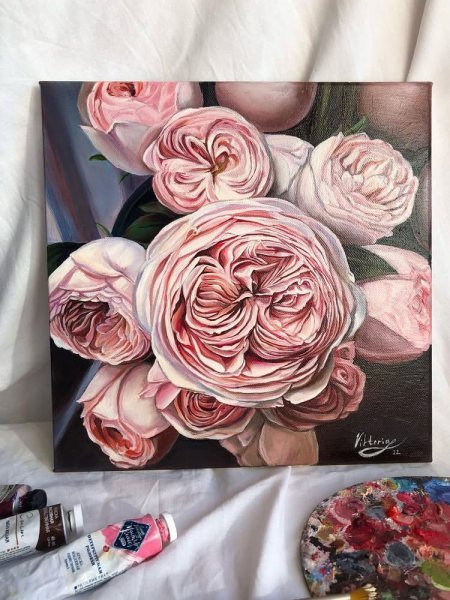 Additional view 1: Contemporary Art Flower Painting Bouquet of Roses: Embracing Softness and Joy by painter Viktoryia Lautsevich oil canvas 