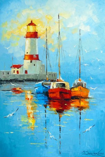 Живопис "Тиха гавань біля маяка", живописець Ольга Дарчук масло холст в Jose Art Gallery