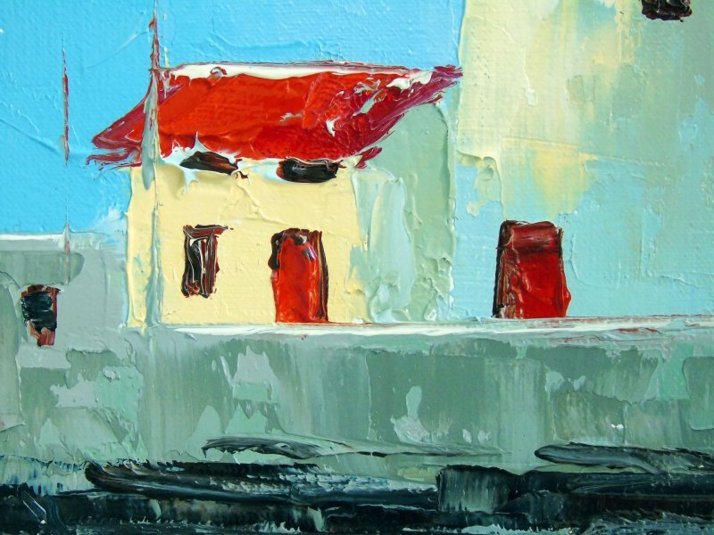 Additional view 2: Impressionism Landscape Painting A Quiet Harbor by the Lighthou by painter Olha Darchuk oil canvas 