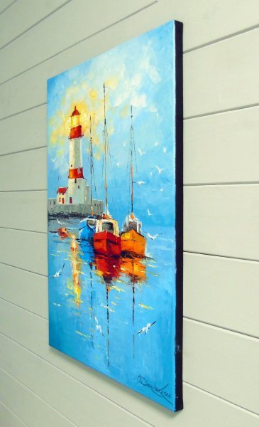 Additional view 5: Impressionism Landscape Painting A Quiet Harbor by the Lighthou by painter Olha Darchuk oil canvas 