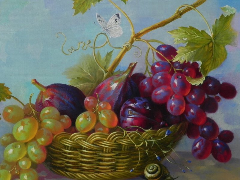 Additional view 1: Photorealism Still-Life Painting Summer Day. Photorealistic Fruit Elegance by painter NOVIKOVARTFAMILY oil canvas 