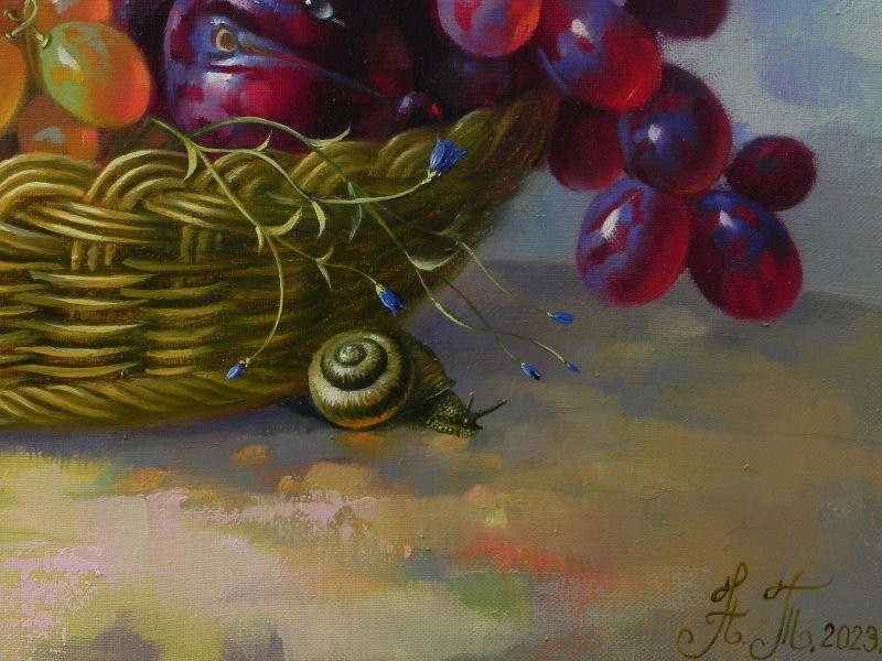Additional view 3: Photorealism Still-Life Painting Summer Day. Photorealistic Fruit Elegance by painter NOVIKOVARTFAMILY oil canvas 