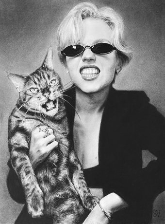 Grafica "Pericoloso) Anya e Thomas", illustratore Vladimir Sumarokov carbone carta alla Jose Art Gallery