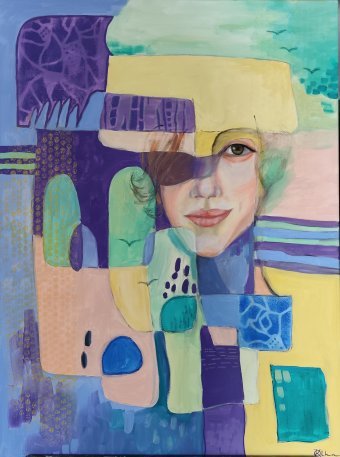 Painting "Fragments of Memories: Echoes of Identity" by painter KOlha acrylic canvas at Jose Art Gallery