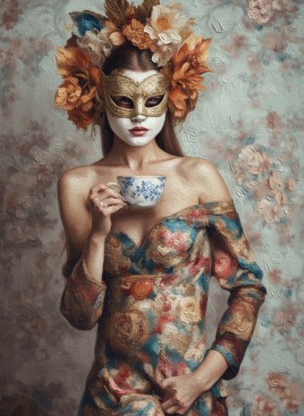 Painting "Venetian Tea Party" by painter Selena Sashina oil canvas at Jose Art Gallery