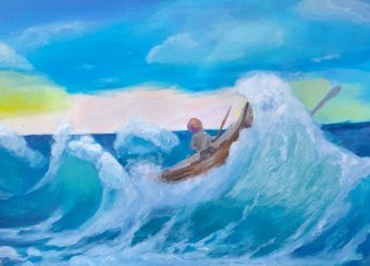 Malarstwo "Big Wave. Fisherman and Splash Elements", malarz Fa Ley akryl płótno w Jose Art Gallery