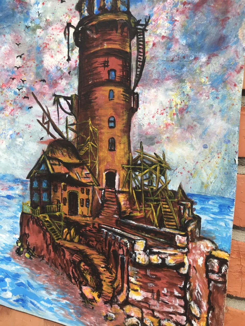 Lighthouse in the sea Last re - painting