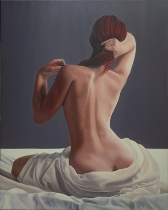 Pittura "Sensuale rossa nuda alla luce del mattino", pittore Simona Tsvetkova olio tela alla Jose Art Gallery