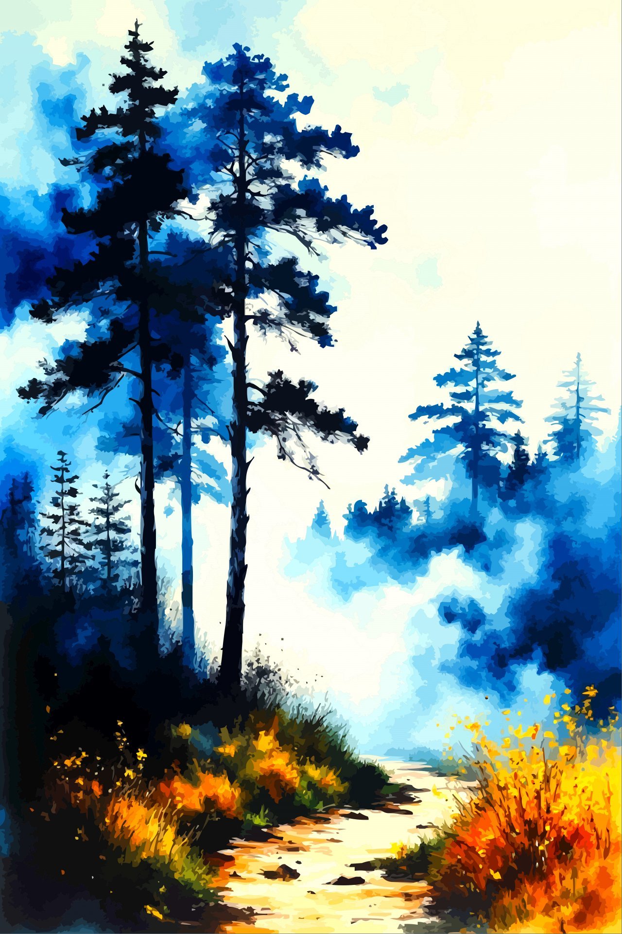 Path into Blue Fog Drawing - Viktor Levchenko