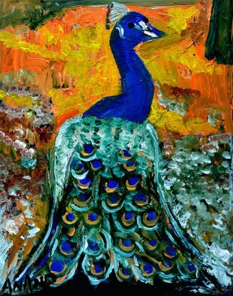 Malerei "Pfau-2", maler/-in ANAND MANCHIRAJU Mischtechnik Kunststoff in der Jose Art Gallery