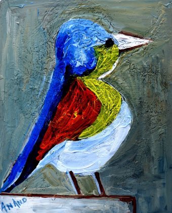 Malerei "BLAUER VOGEL-1", maler/-in ANAND MANCHIRAJU Mischtechnik Kunststoff in der Jose Art Gallery