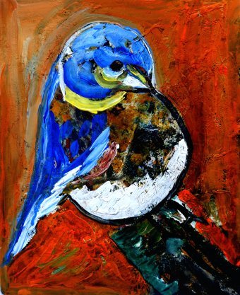 Malerei "BLAUER VOGEL-2", maler/-in ANAND MANCHIRAJU Mischtechnik Kunststoff in der Jose Art Gallery