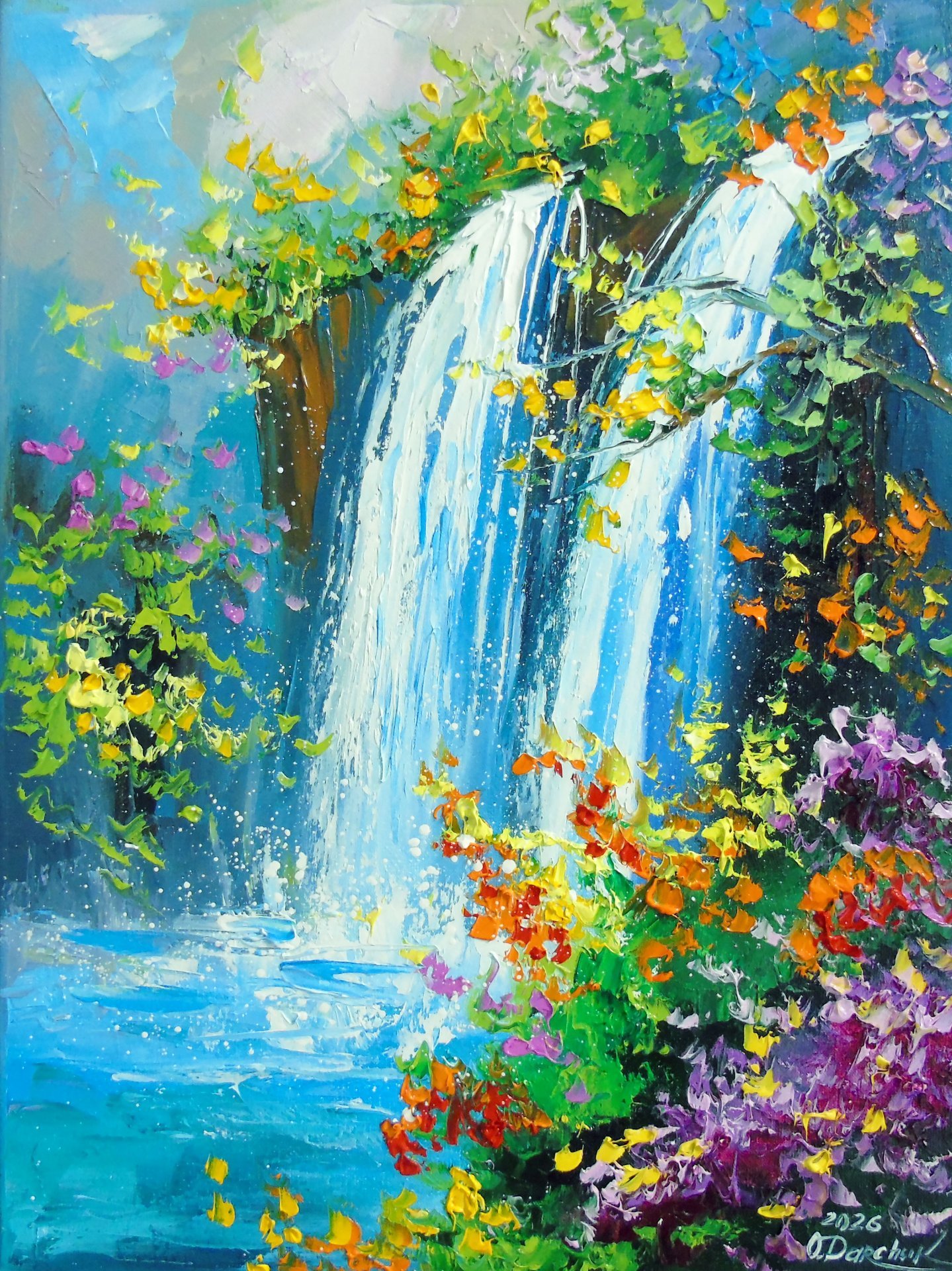 Summer Waterfall Painting by Olha Darchuk - Jose Art Gallery