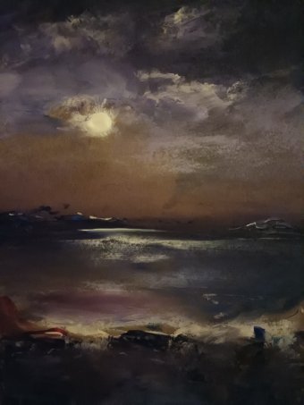 Painting "Miracle moon" by painter Natalia Arkhipenko acrylic cardboard at Jose Art Gallery