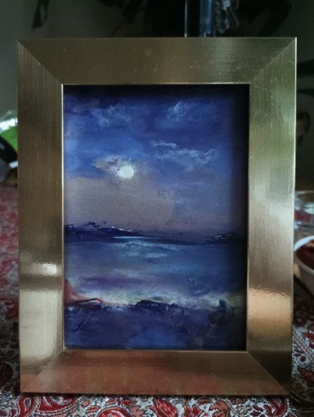 Additional view 1: Abstract Marine Art Painting Miracle moon by painter Natalia Arkhipenko acrylic cardboard 