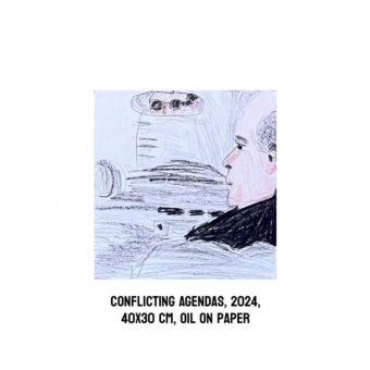 Painting "Conflicting Agendas" by painter Irfan Ajvazi pencil paper at Jose Art Gallery