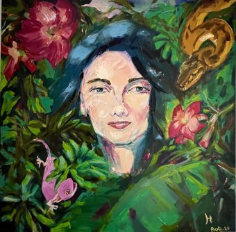 Painting "Flower of Life in the Heart of the Jungle" by painter Nata Sakti oil canvas at Jose Art Gallery