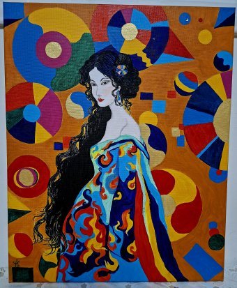 Peinture "Donnant la vie", peintre Lyubov Kazazyanc acrylique toile à la Jose Art Gallery