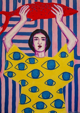 Painting "Painting Let Go to the Sea," by painter Oksana Chumakova acrylic canvas at Jose Art Gallery