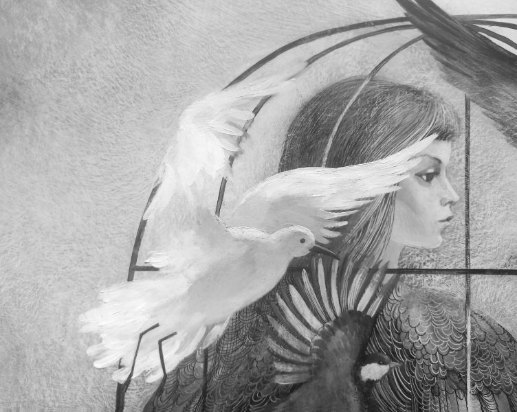 Additional view 4: Figurative Portrait Drawing In the Cage by illustrator Lana Korolievskaia ink cardboard 