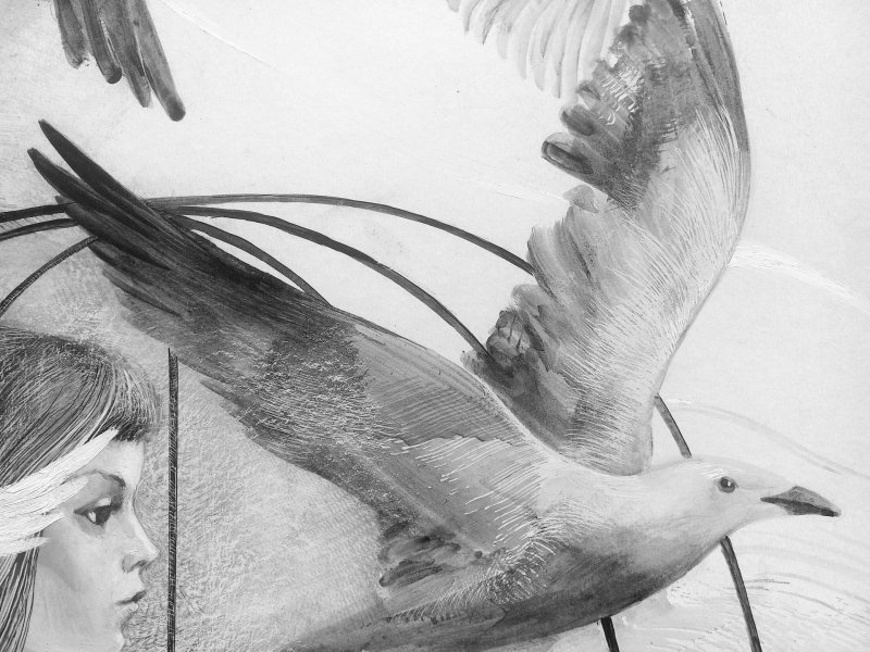 Additional view 5: Figurative Portrait Drawing In the Cage by illustrator Lana Korolievskaia ink cardboard 