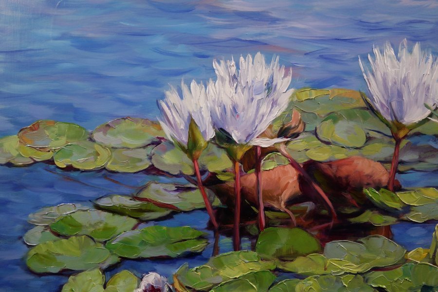 Additional view 2: Impressionism Landscape Painting Water lilies by painter Olena i Gennady Vulysk oil canvas 