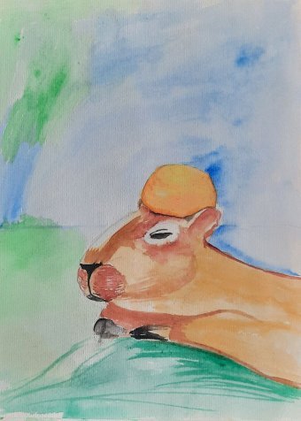 Pittura "Riposo", pittore Miumiu acquerello carta alla Jose Art Gallery
