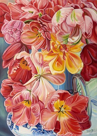 Painting "A bouquet of tulips" by painter Viktoryia Lautsevich oil canvas at Jose Art Gallery