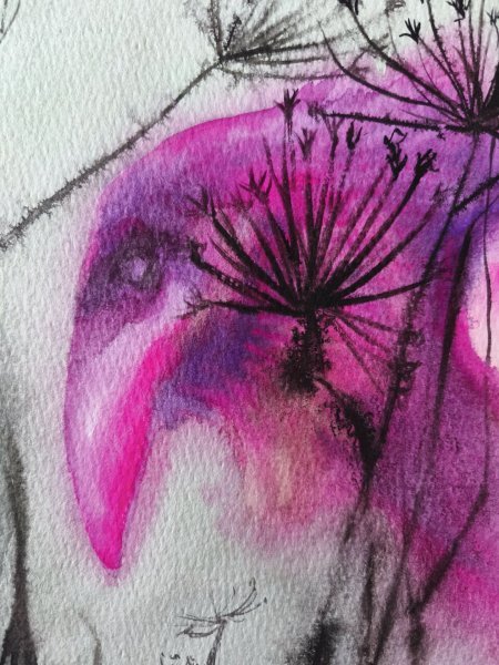 Additional view 2: Surrealism Animal Painting Off-Screen by painter Yana Dmitrieva watercolor paper 