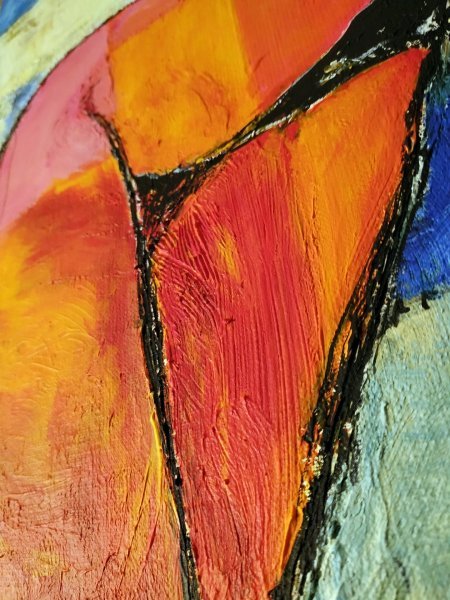 Additional view 4: Expressionism Interior Painting Scarlet Accent on Blue by painter Alexander Aksyonov acrylic canvas 