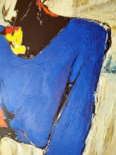 Additional view 5: Expressionism Interior Painting Scarlet Accent on Blue by painter Alexander Aksyonov acrylic canvas 